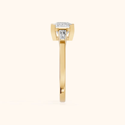 Winnie Three-Stone Princess Diamond Engagement Ring in Yellow Gold - SideView.webp