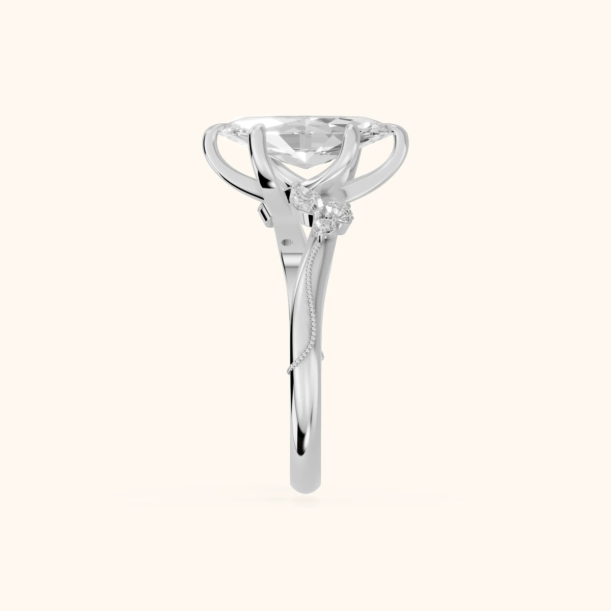 Joanna Milgrain Twist Marquise Diamond Engagement Ring in Silver - SideView.webp