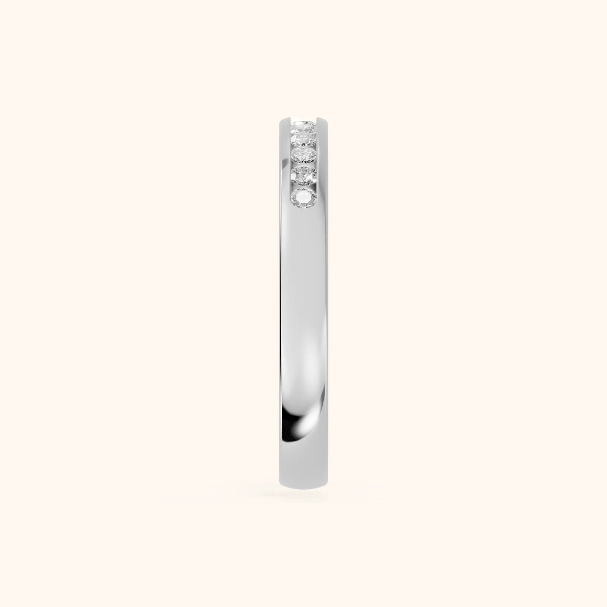 Coralie Channel Set Round Diamond Wedding Band in White Gold - SideView