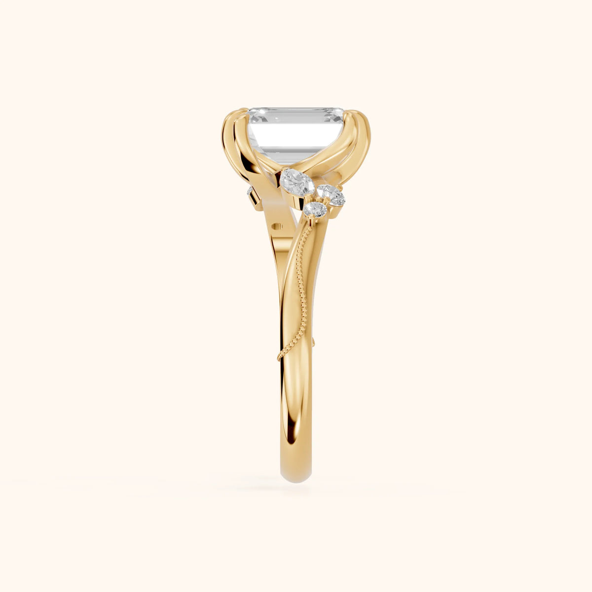 Joanna Milgrain Twist Emerald Diamond Engagement Ring in Yellow Gold - SideView.webp