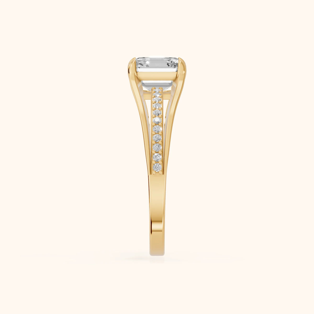 Lucinda Split Shank Asscher Diamond Engagement Ring in Yellow Gold - SideView.webp