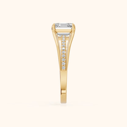 Lucinda Split Shank Asscher Diamond Engagement Ring in Yellow Gold - SideView.webp