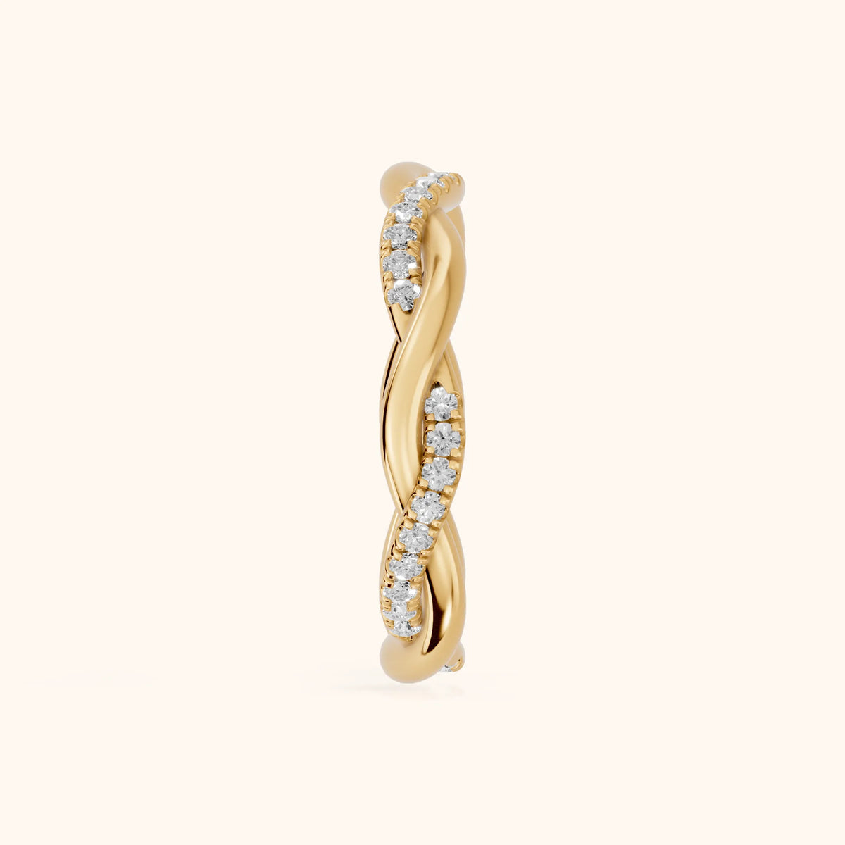 Tanvi Petite Twist Round Diamond Eternity Band in Yellow Gold - SideView