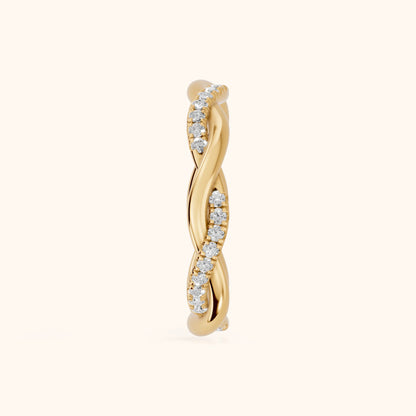 Tanvi Petite Twist Round Diamond Eternity Band in Yellow Gold - SideView