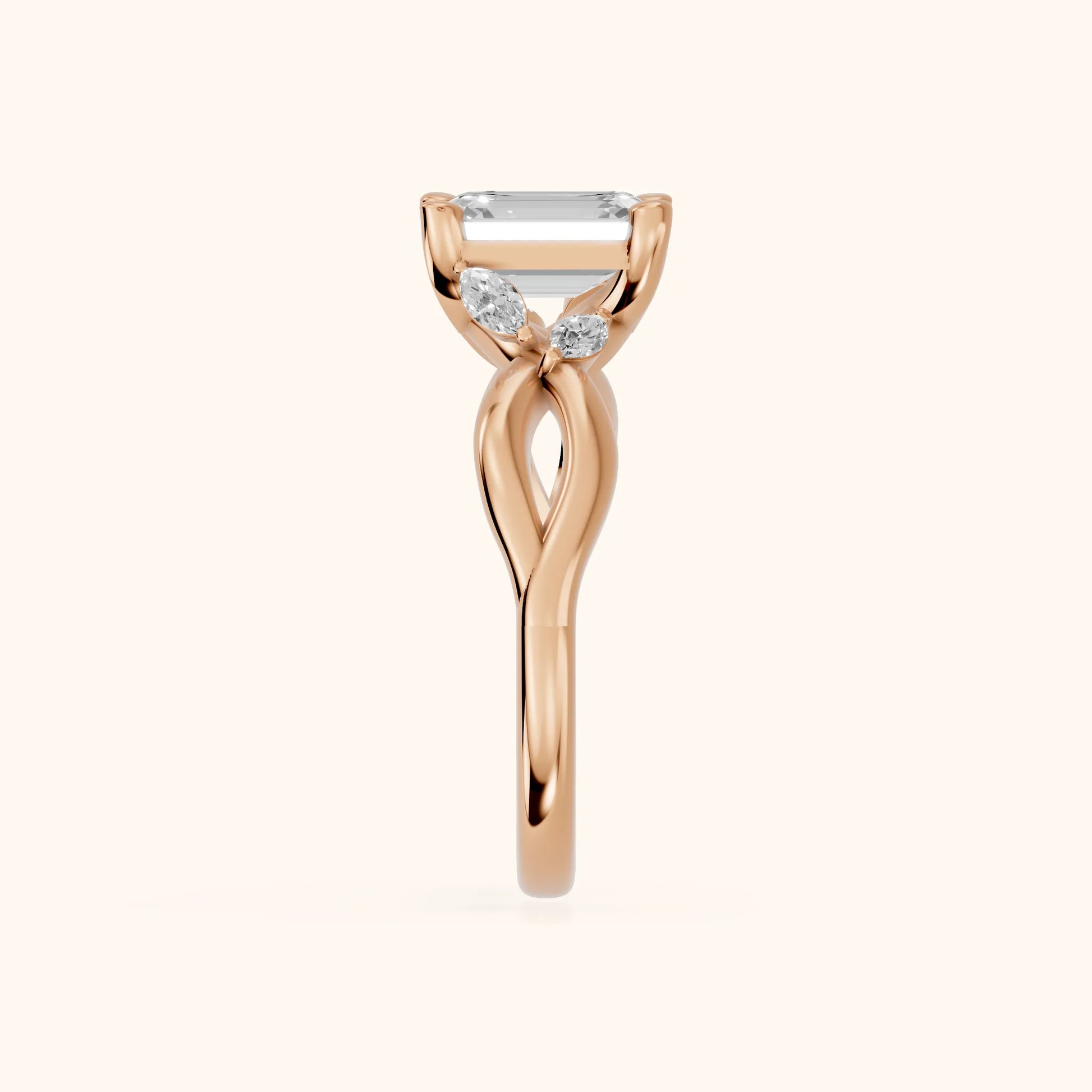 Luna Glow Twisted Emerald Diamond Engagement Ring in Rose Gold - SideView