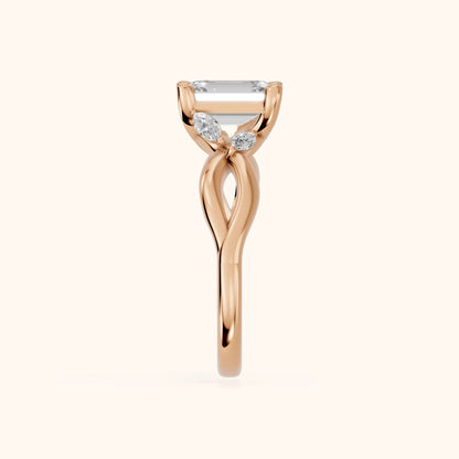 Luna Glow Twisted Emerald Diamond Engagement Ring in Rose Gold - SideView
