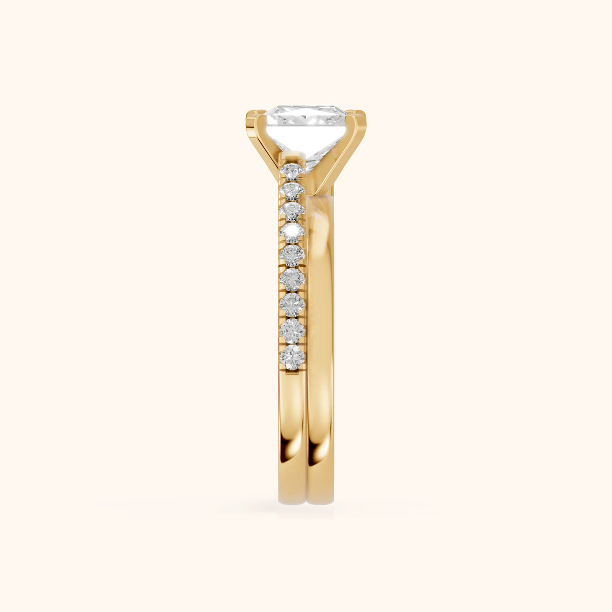 Edith Criss Cross Pavé Princess Diamond Engagement Ring in Yellow Gold - SideView.webp