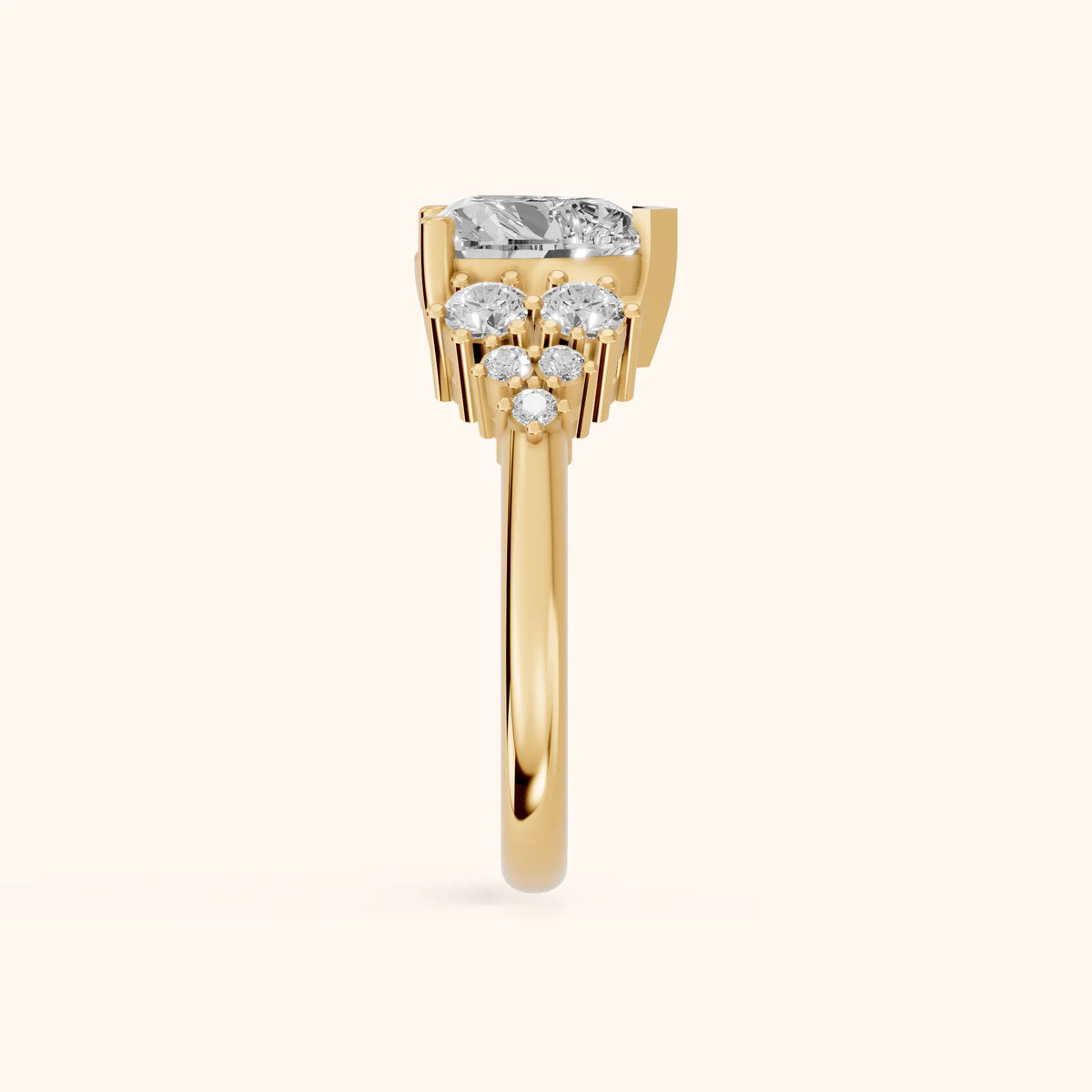 Azalea Cluster Heart Diamond Engagement Ring in Yellow Gold - SideView.webp