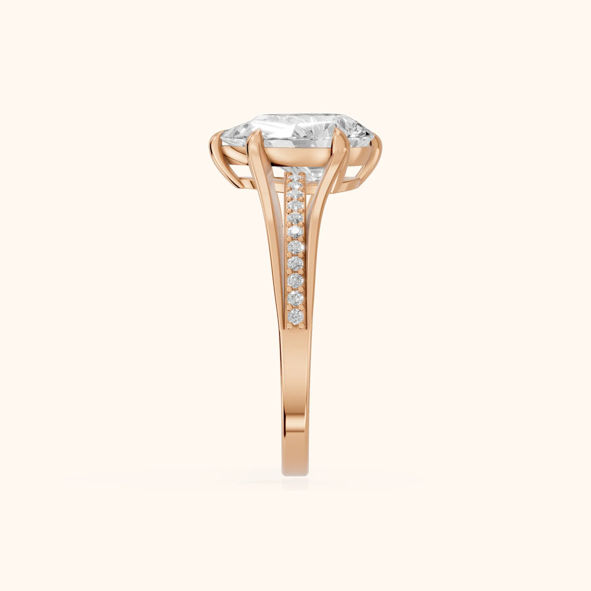 Lucinda Split Shank Pear Diamond Engagement Ring in Rose Gold - SideView.webp