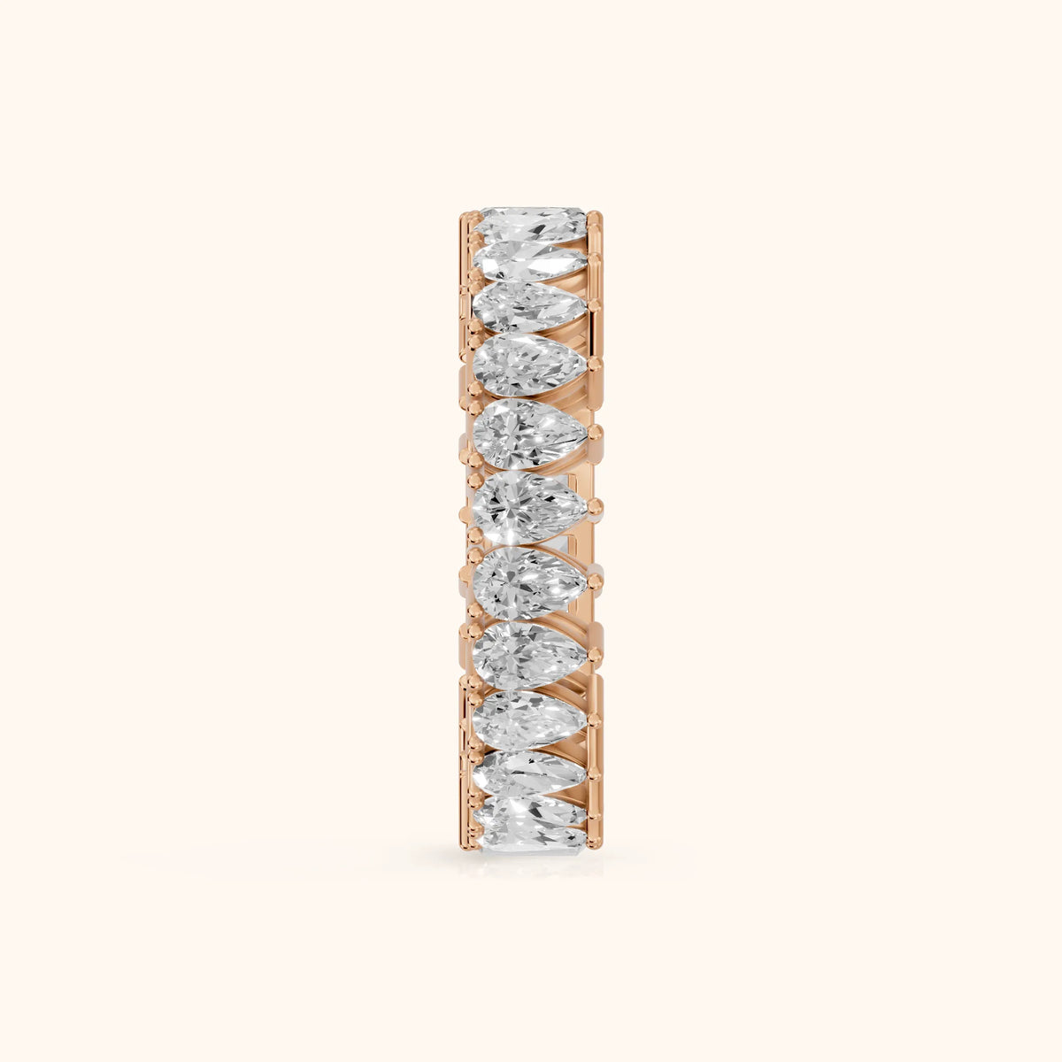 Nuria Shared Prong Pear & Baguette Diamond Eternity Band in Rose Gold - SideView