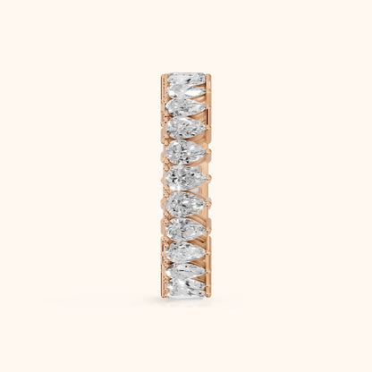 Nuria Shared Prong Pear & Baguette Diamond Eternity Band in Rose Gold - SideView