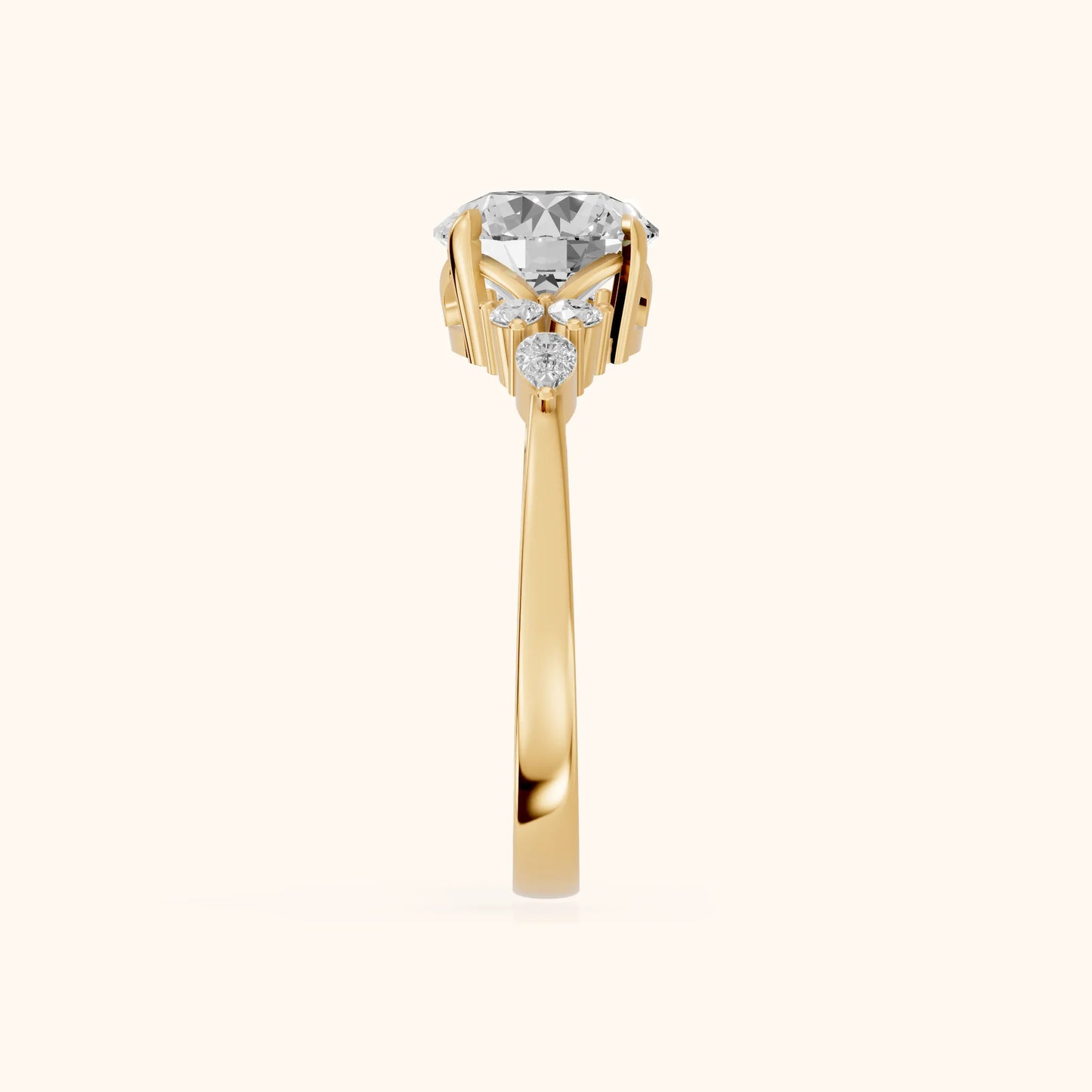 Amelia Three Stone Round Diamond Engagement Ring in Yellow Gold - SideView