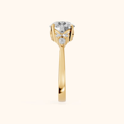 Amelia Three Stone Round Diamond Engagement Ring in Yellow Gold - SideView