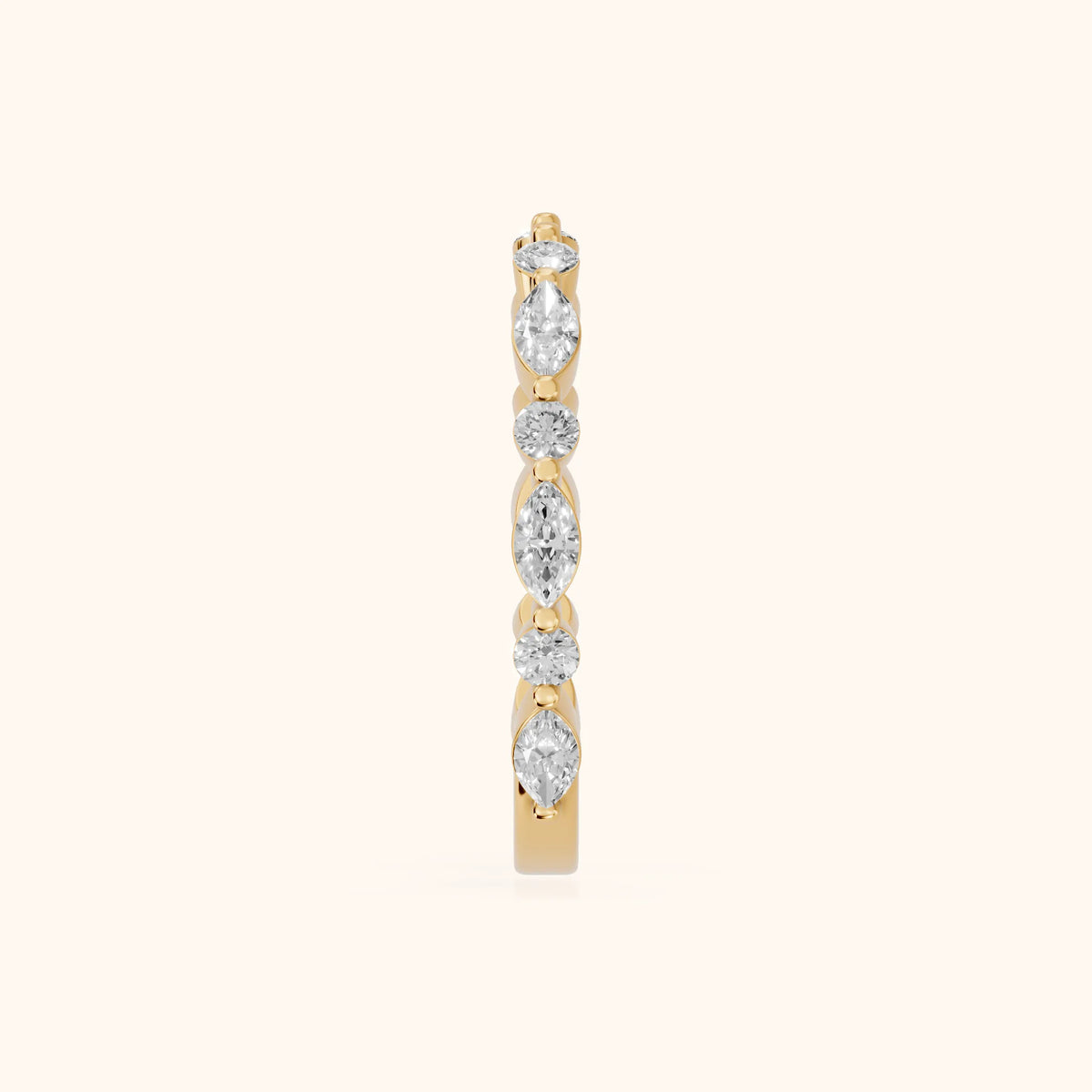 Vanya Shared Prong Round & Marquise Diamond Wedding Band in Yellow Gold - SideView