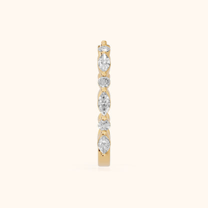 Vanya Shared Prong Round & Marquise Diamond Wedding Band in Yellow Gold - SideView