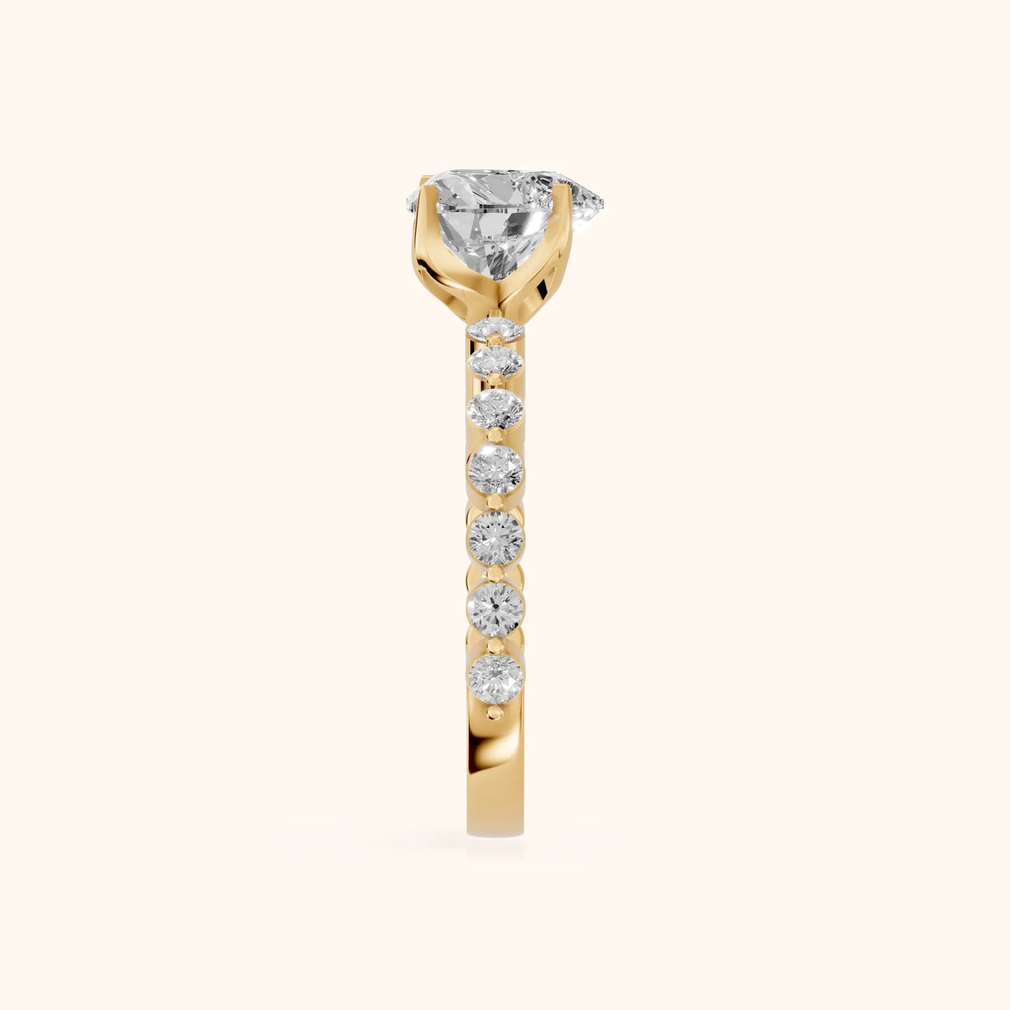 Eleanor Majesty Side Stone Heart Diamond Engagement Ring in Yellow Gold - SideView