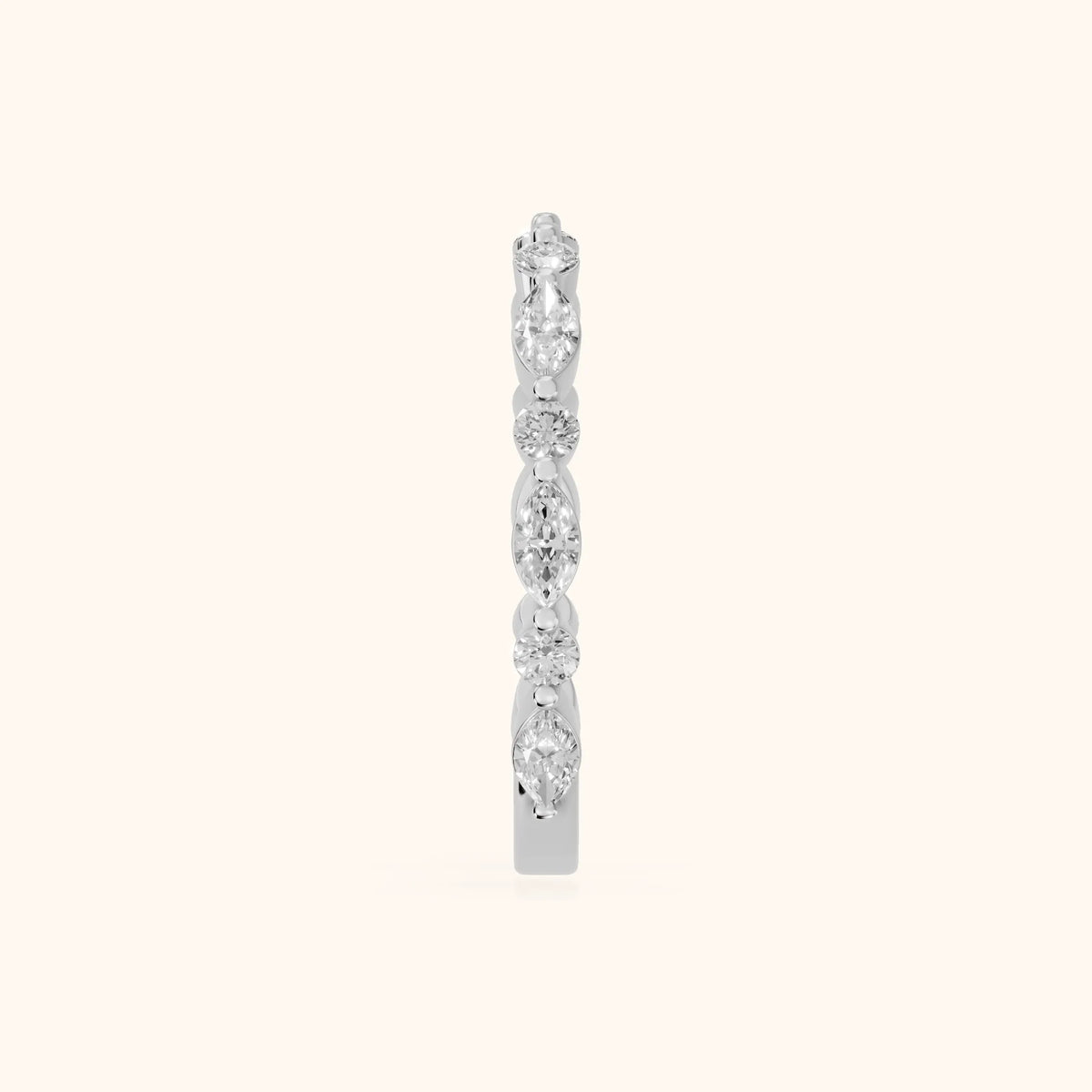 Vanya Shared Prong Round & Marquise Diamond Wedding Band in White Gold - SideView
