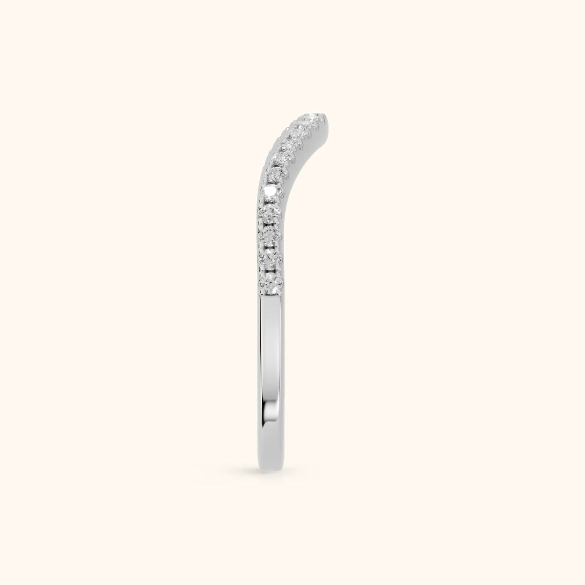 Nila Curved Round Diamond Stackable Ring in White Gold - SideView