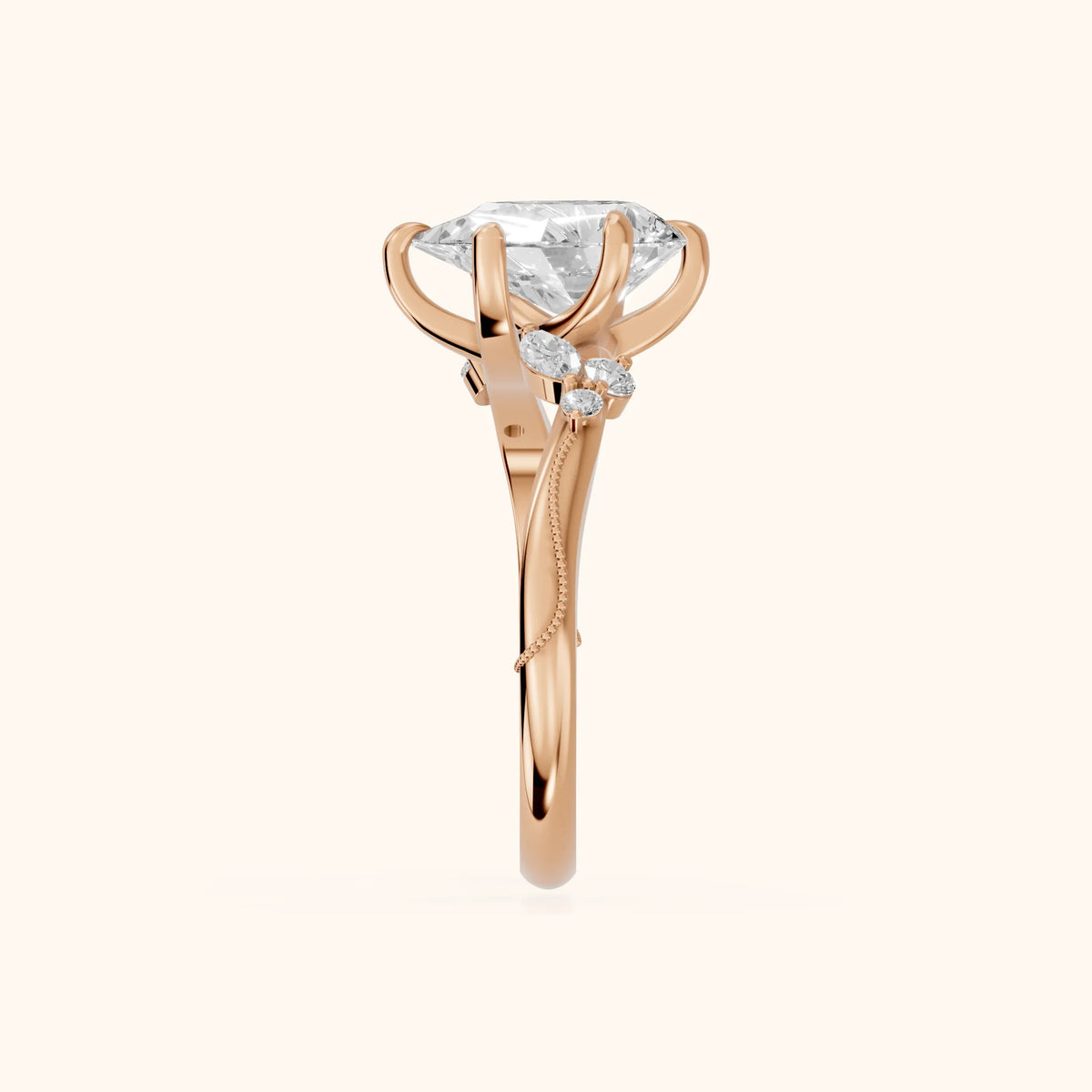 Joanna Milgrain Twist Pear Diamond Engagement Ring in Rose Gold - SideView.webp