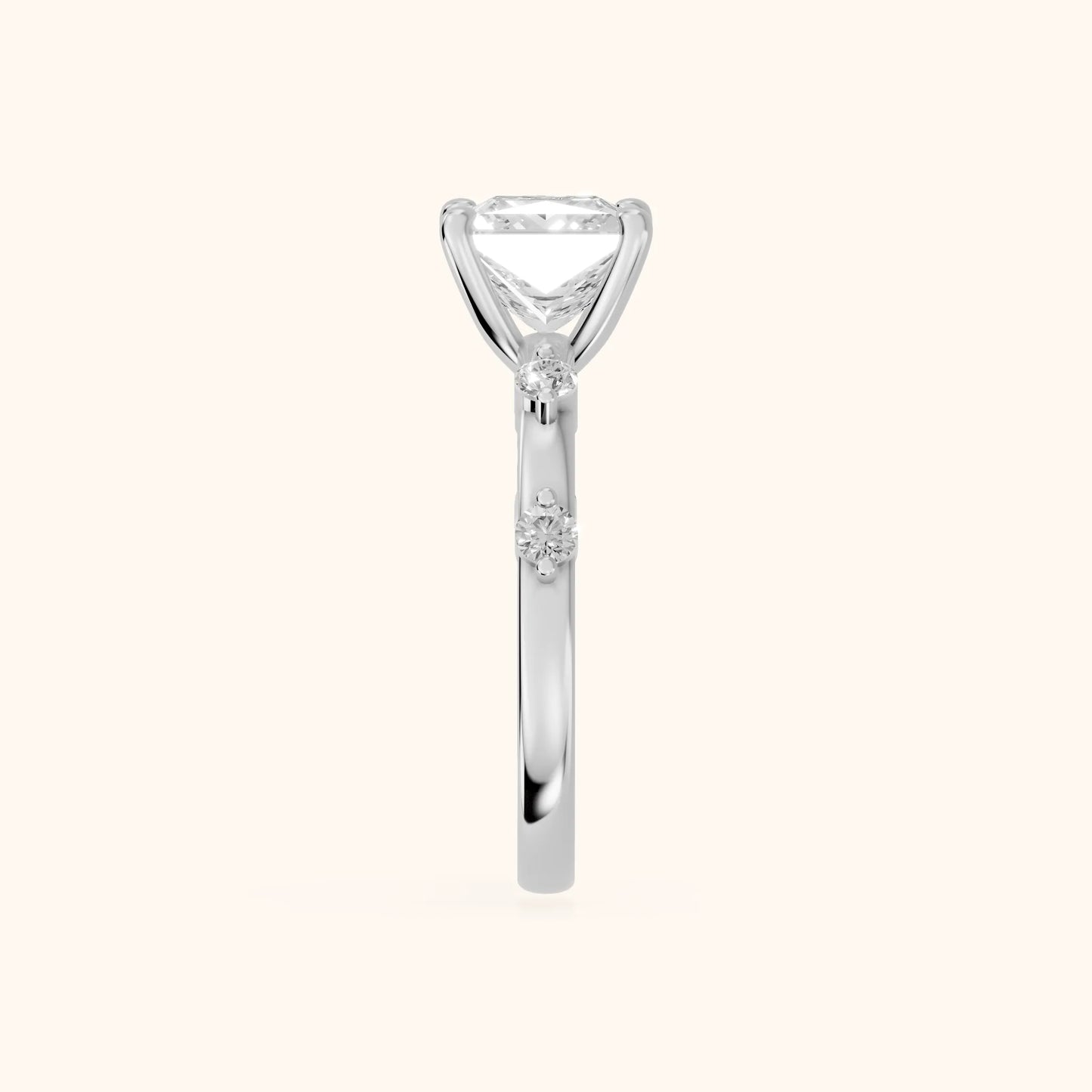 Elena Radiance Princess Cut Diamond Engagement Ring in Silver - SideView