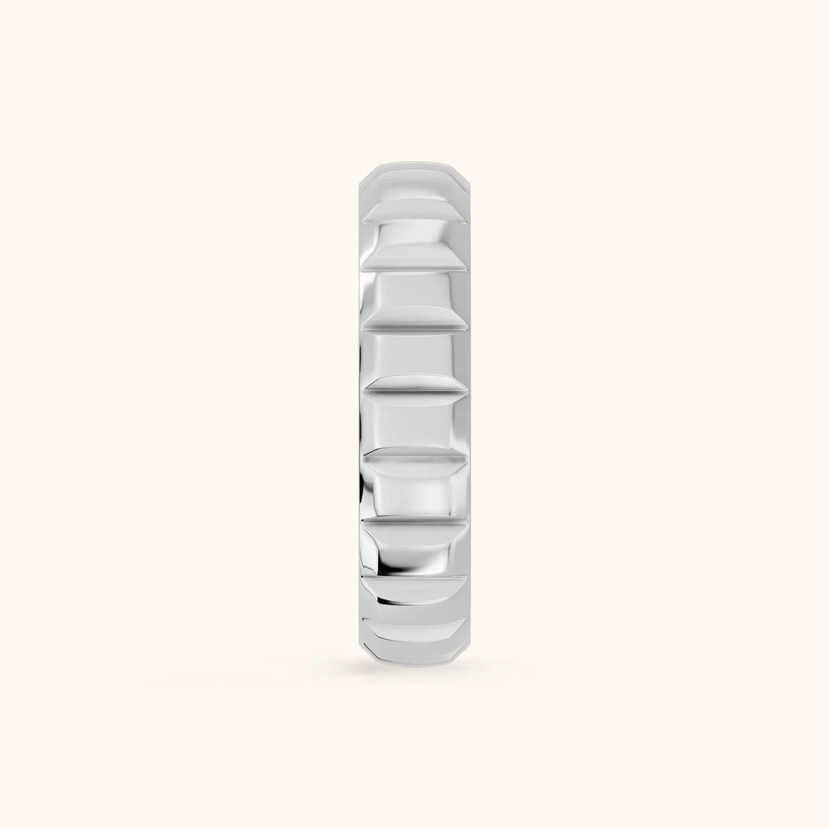 Odile Grooved Low Dome Wedding Band in White Gold - SideView