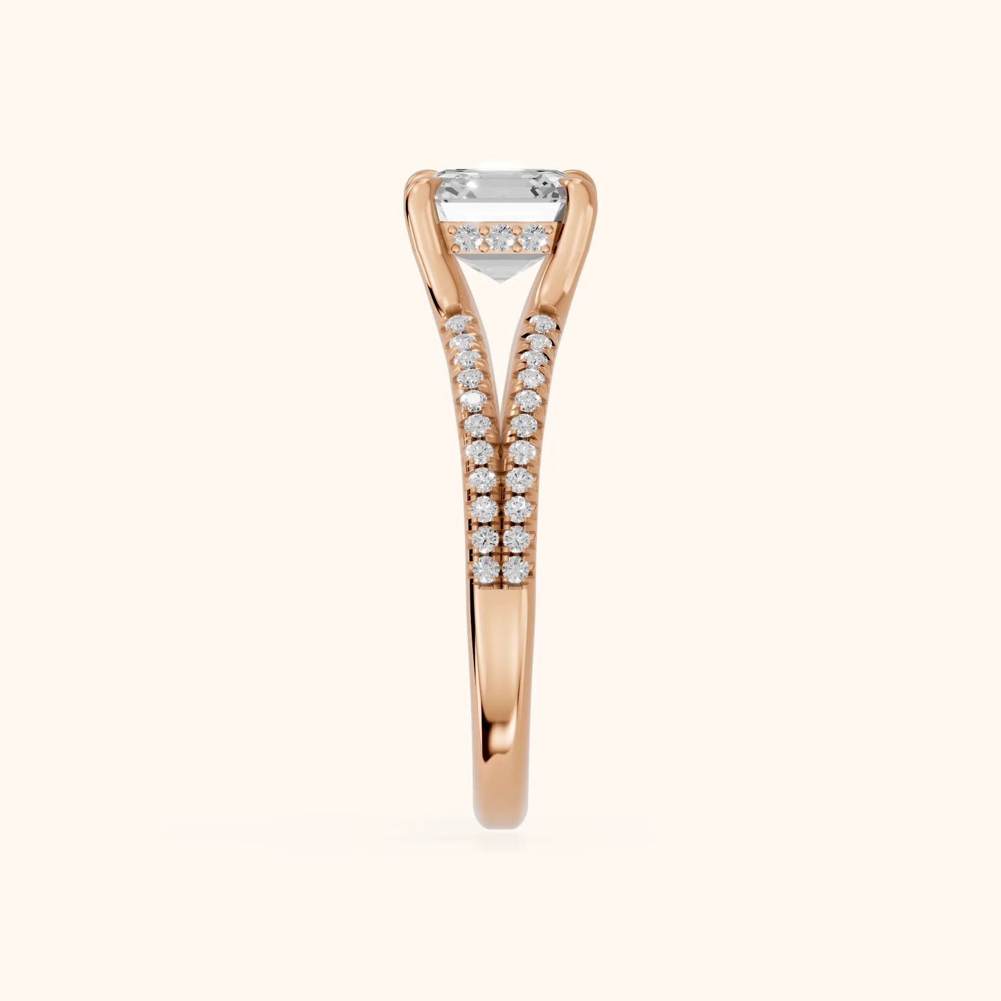Eternal Embrace Solitaire Asscher Diamond Engagement Ring in Rose Gold - SideView