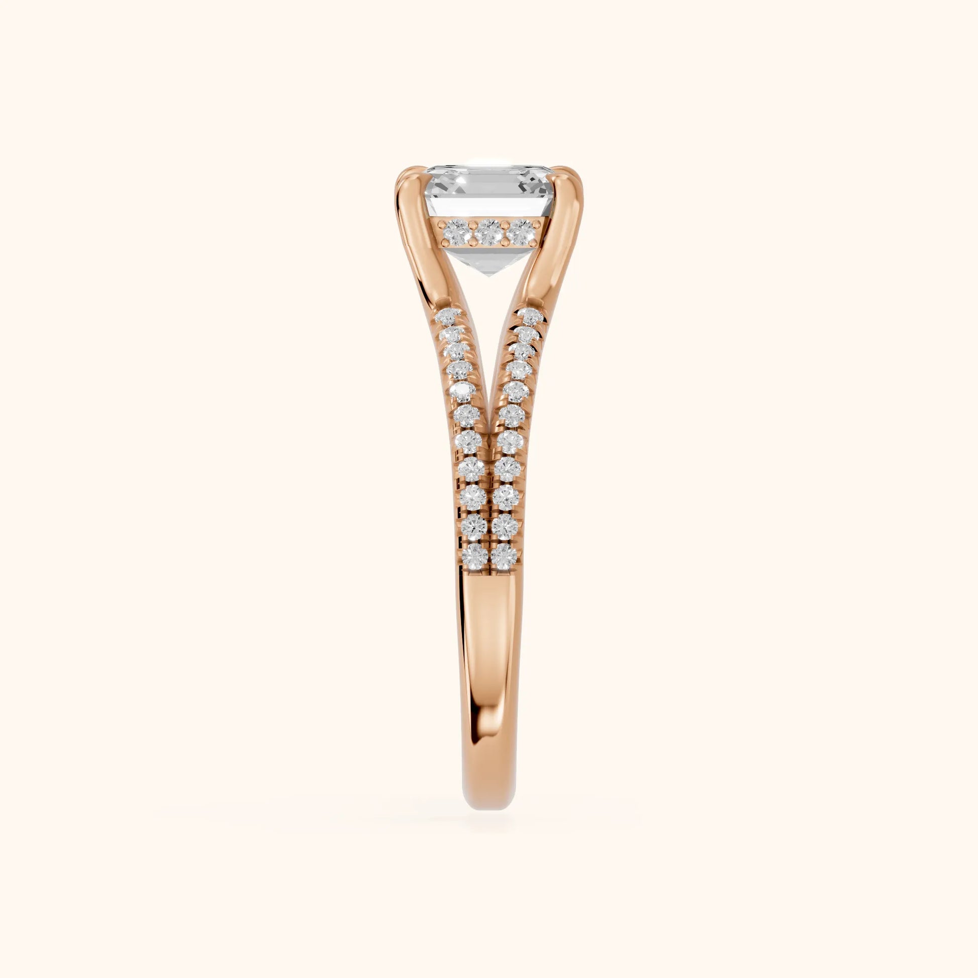 Eternal Embrace Solitaire Asscher Diamond Engagement Ring in Rose Gold - SideView