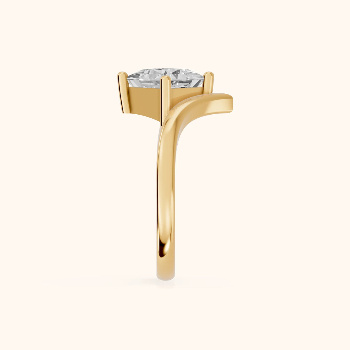Evelyn Chevron Solitaire Princess Diamond Engagement Ring in Yellow Gold - SideView