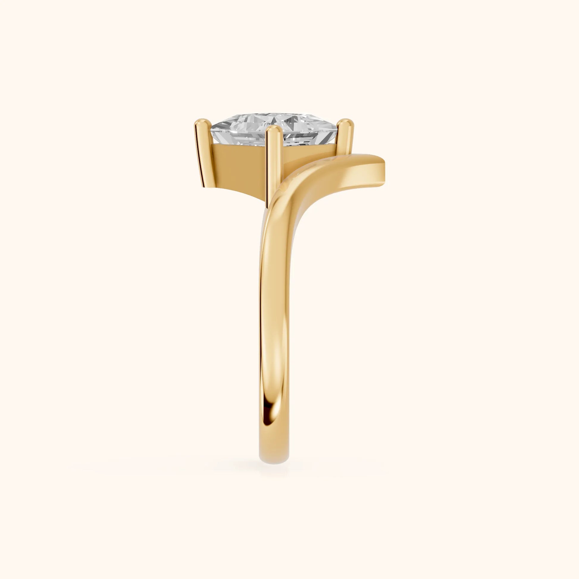 Evelyn Chevron Solitaire Princess Diamond Engagement Ring in Yellow Gold - SideView