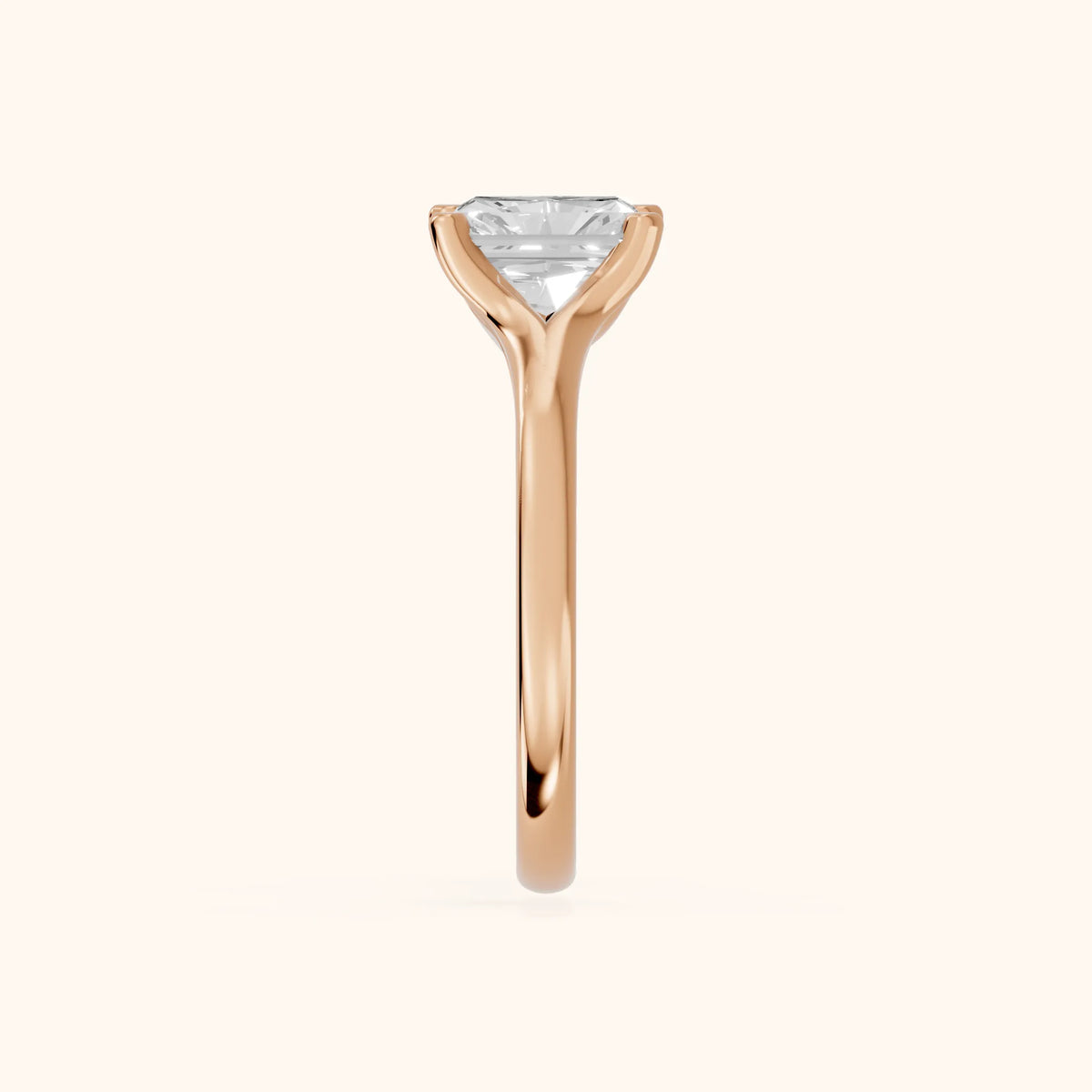 Nell Split Shank Solitaire Radiant Diamond Engagement Ring in Rose Gold - SideView.webp
