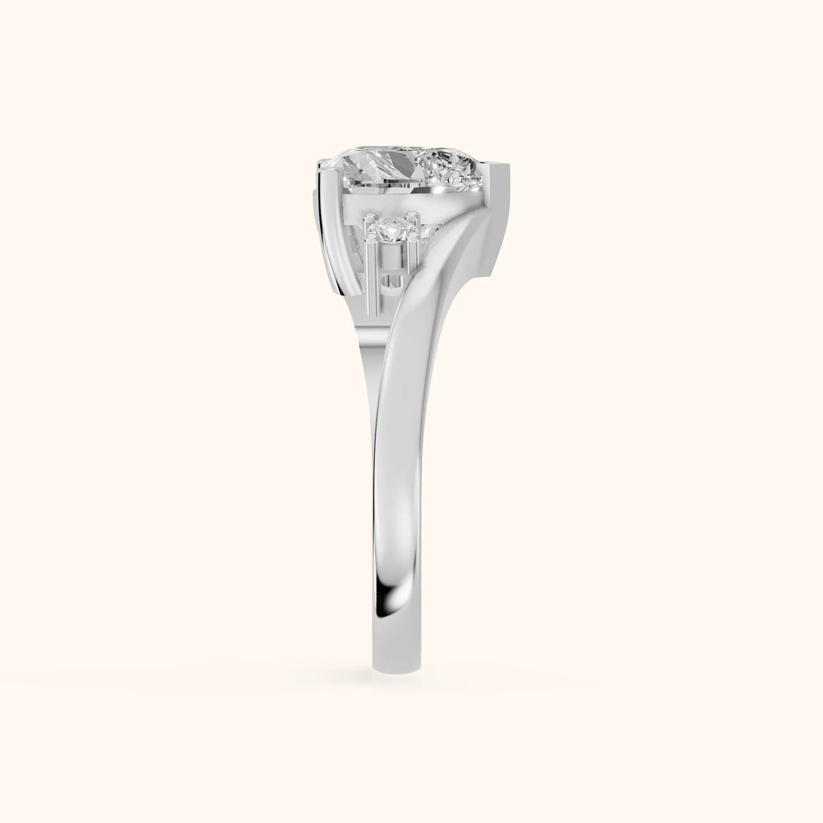 Gardenia Bypass Three-Stone Heart Diamond Engagement Ring in Platinum - SideView.webp