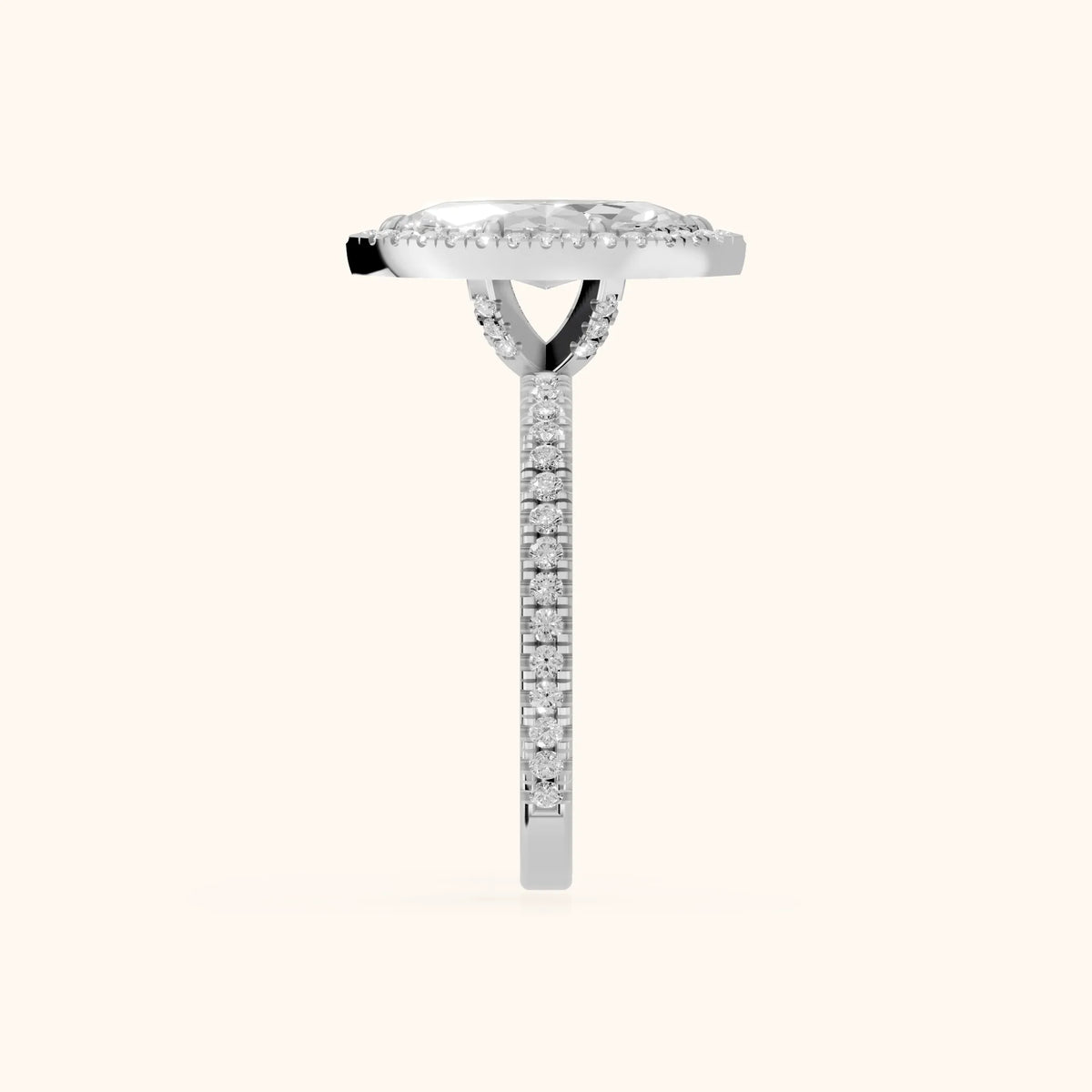 Rosemary Halo Pavé Marquise Diamond Engagement Ring in Platinum - SideView.webp