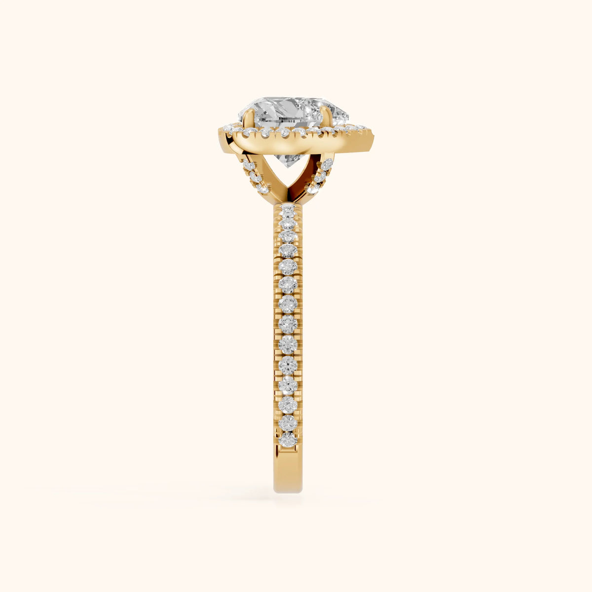 Rosemary Halo Pavé Heart Diamond Engagement Ring in Yellow Gold - SideView.webp