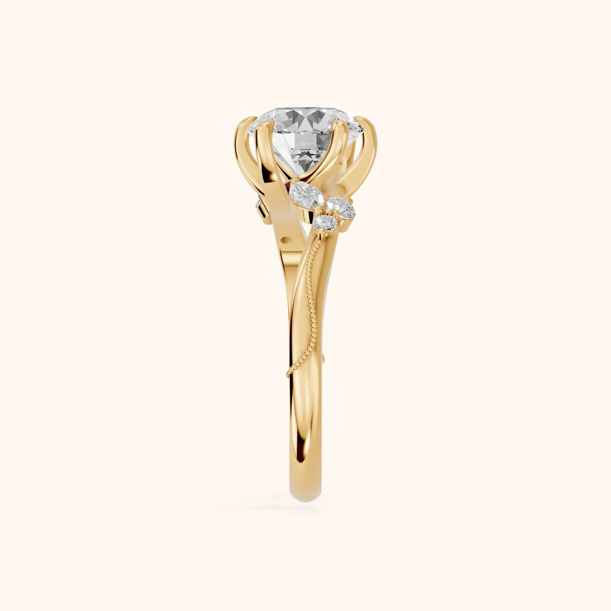 Joanna Milgrain Twist Round Diamond Engagement Ring in Yellow Gold - SideView.webp