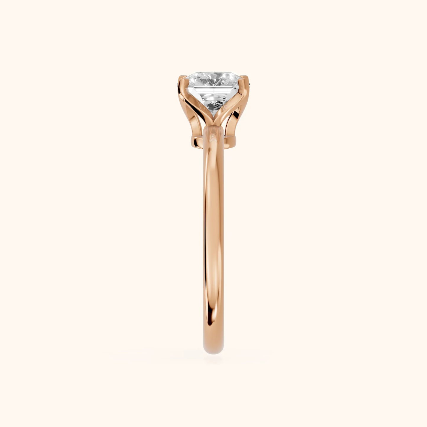 Flora Guardian Solitaire Asscher Diamond Engagement Ring in Rose Gold - SideView
