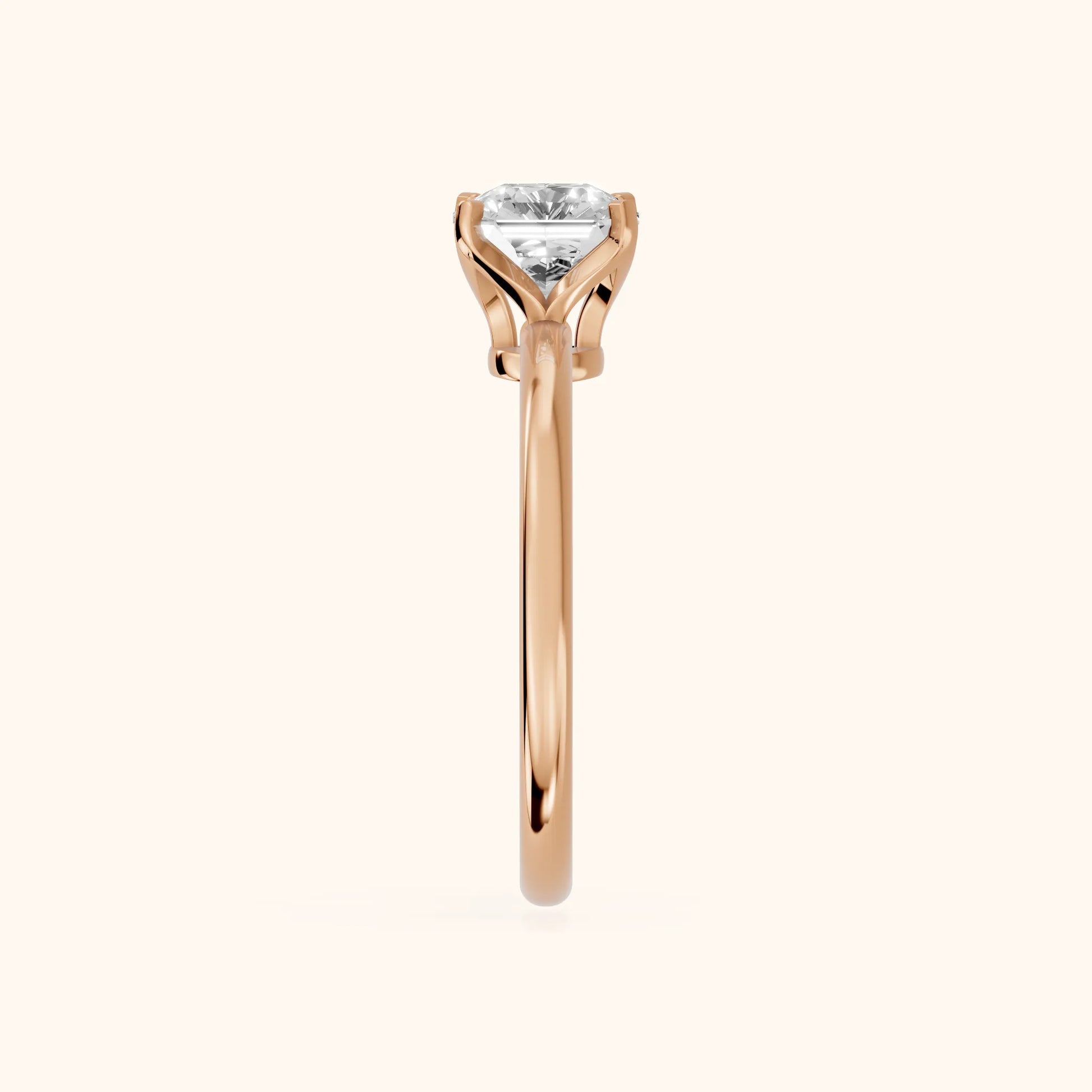 Flora Guardian Solitaire Asscher Diamond Engagement Ring in Rose Gold - SideView