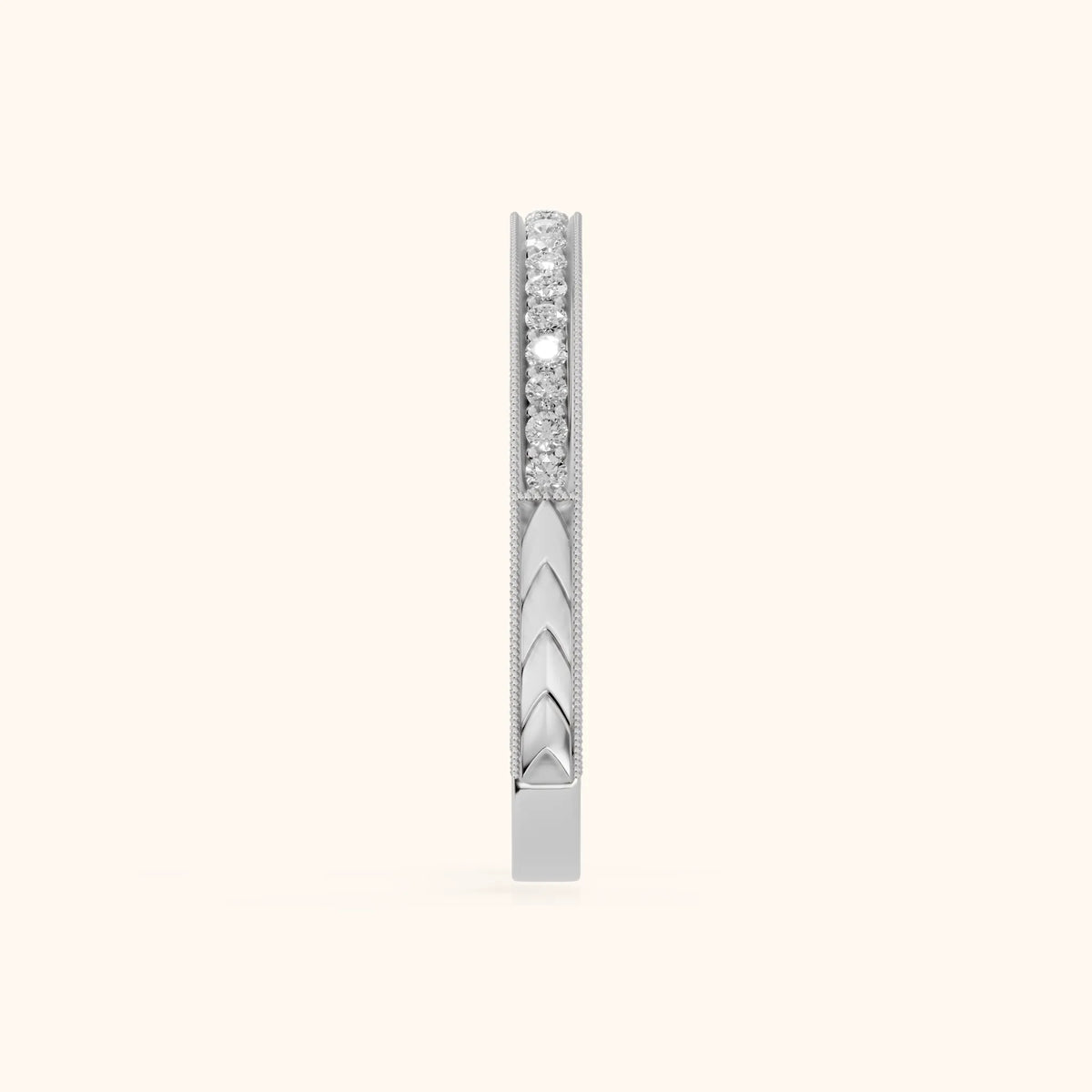Odette Vintage Milgrain Round Diamond Half Eternity Band in Silver - SideView