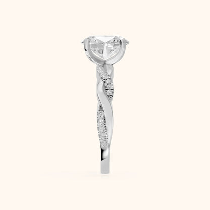 Twisted Side Stone Oval Diamond Engagement Ring in White Gold - SideView