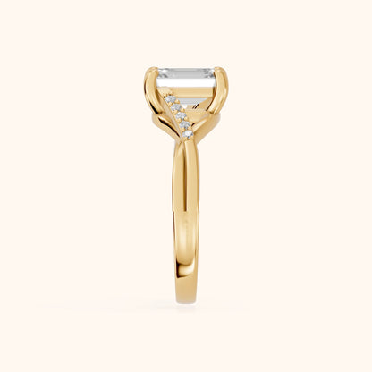 Veronica Twist Side Stone Emerald Diamond Engagement Ring in Yellow Gold - SideView