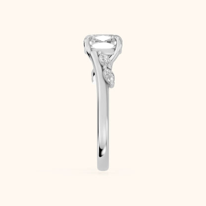 Flora Twist Side Stone Cushion Diamond Engagement Ring in White Gold - SideView