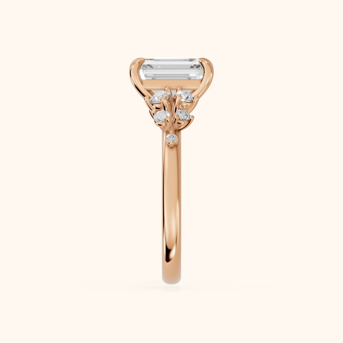 Mirabelle Cluster Emerald Diamond Engagement Ring in Rose Gold - SideView.webp