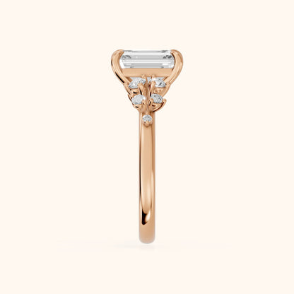 Mirabelle Cluster Emerald Diamond Engagement Ring in Rose Gold - SideView.webp