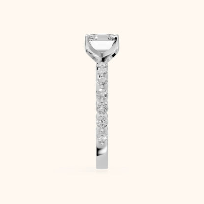 Eleanor Majesty Side Stone Cushion Diamond Engagement Ring in White Gold - SideView