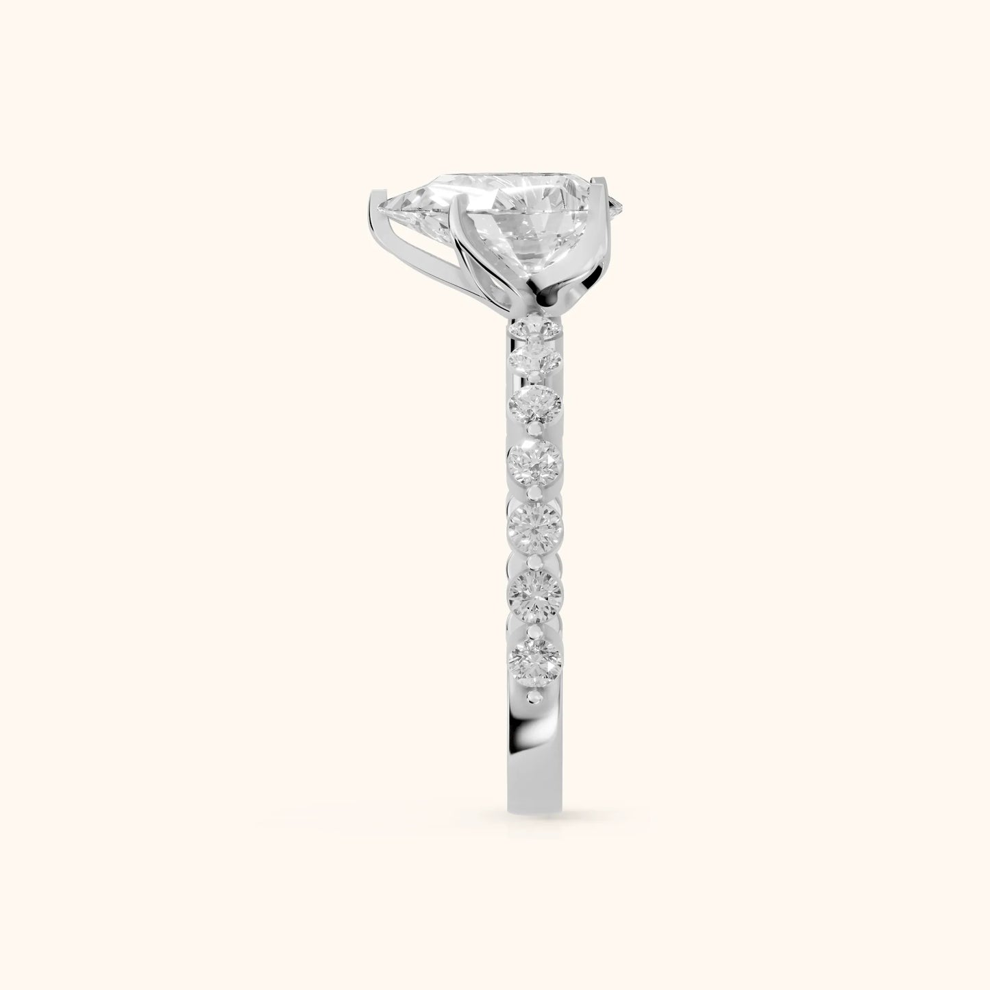Eleanor Majesty Side Stone Pear Diamond Engagement Ring in Platinum - SideView