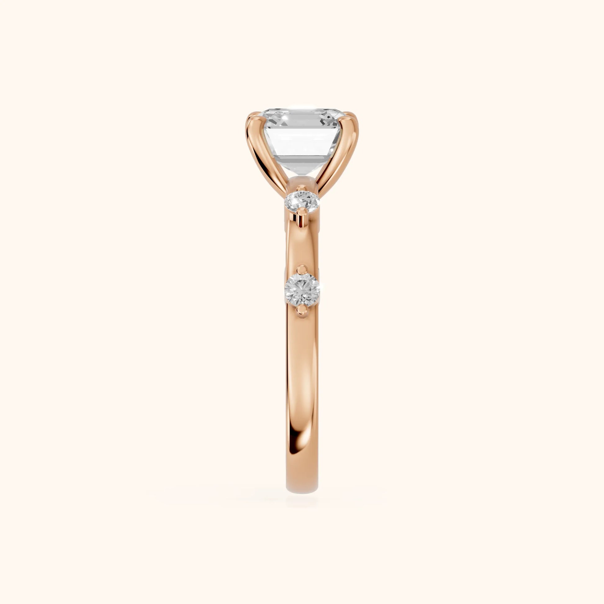 Elena Radiance Solitaire Asscher Diamond Engagement Ring in Rose Gold - SideView