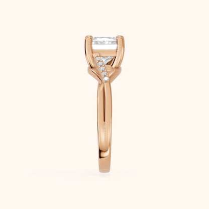 Veronica Twist Side Stone Princess Diamond Engagement Ring in Rose Gold - SideView