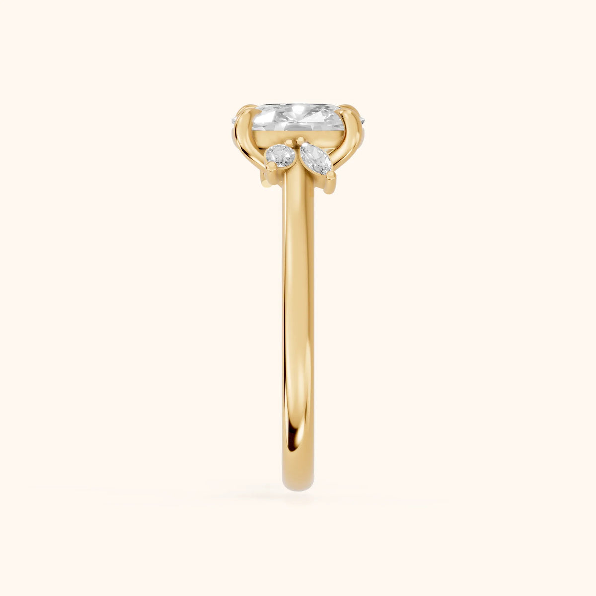 Hattie Leaf Cushion Diamond Engagement Ring in Yellow Gold - SideView.webp