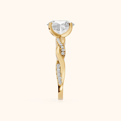 Twisted Side Stone Oval Diamond Engagement Ring in Yellow Gold - SideView