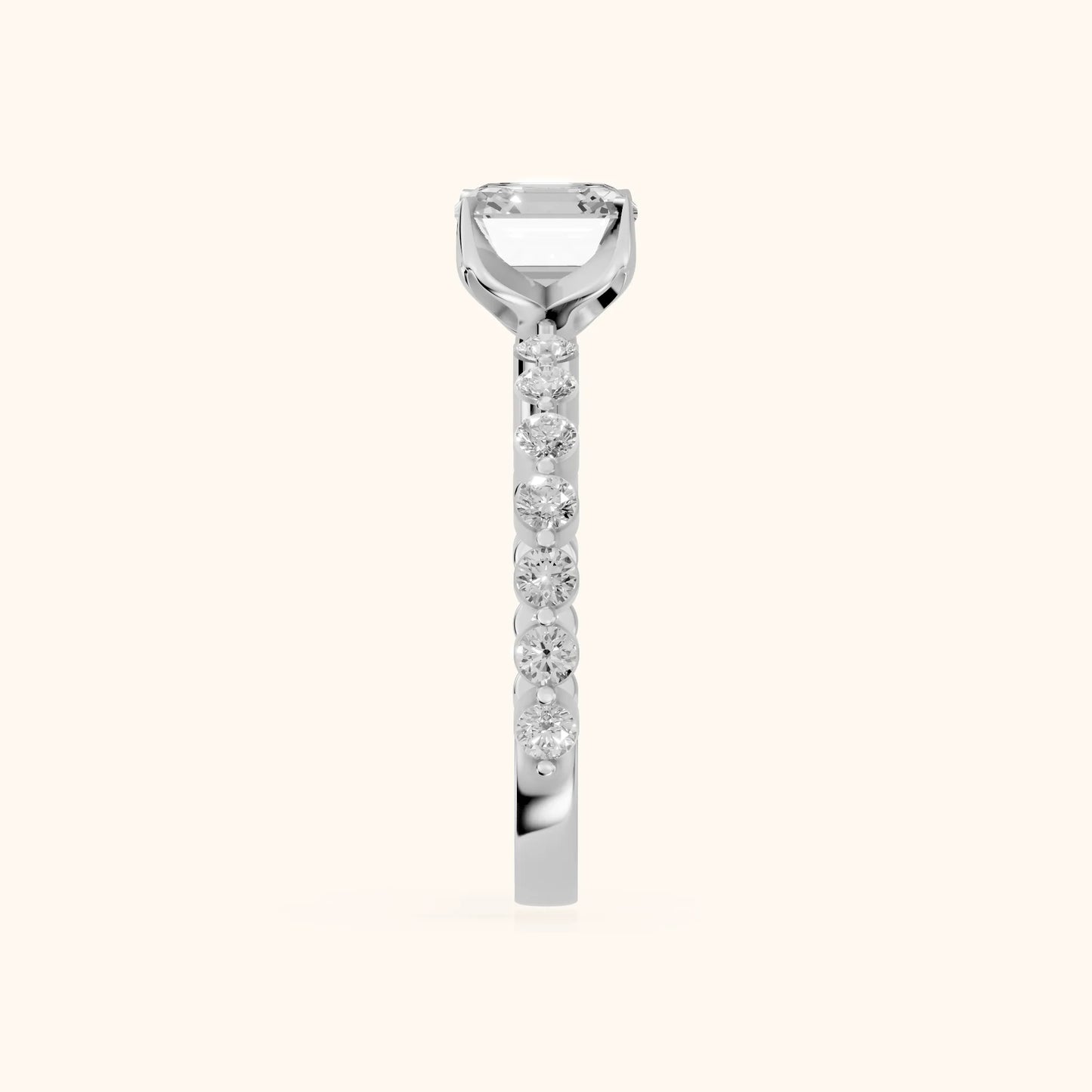 Eleanor Majesty Side Stone Asscher Diamond Engagement Ring in Platinum - SideView