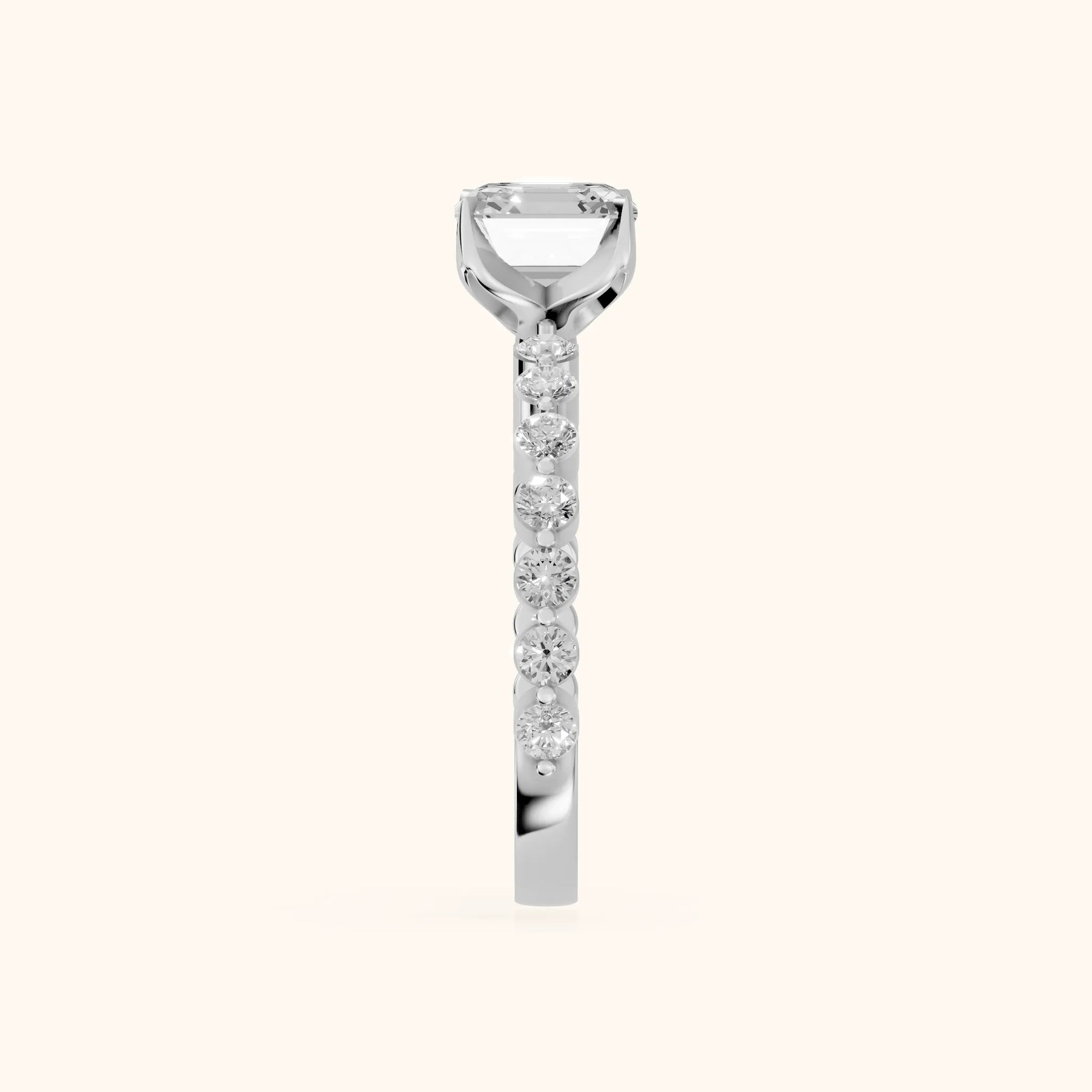Eleanor Majesty Side Stone Asscher Diamond Engagement Ring in Platinum - SideView